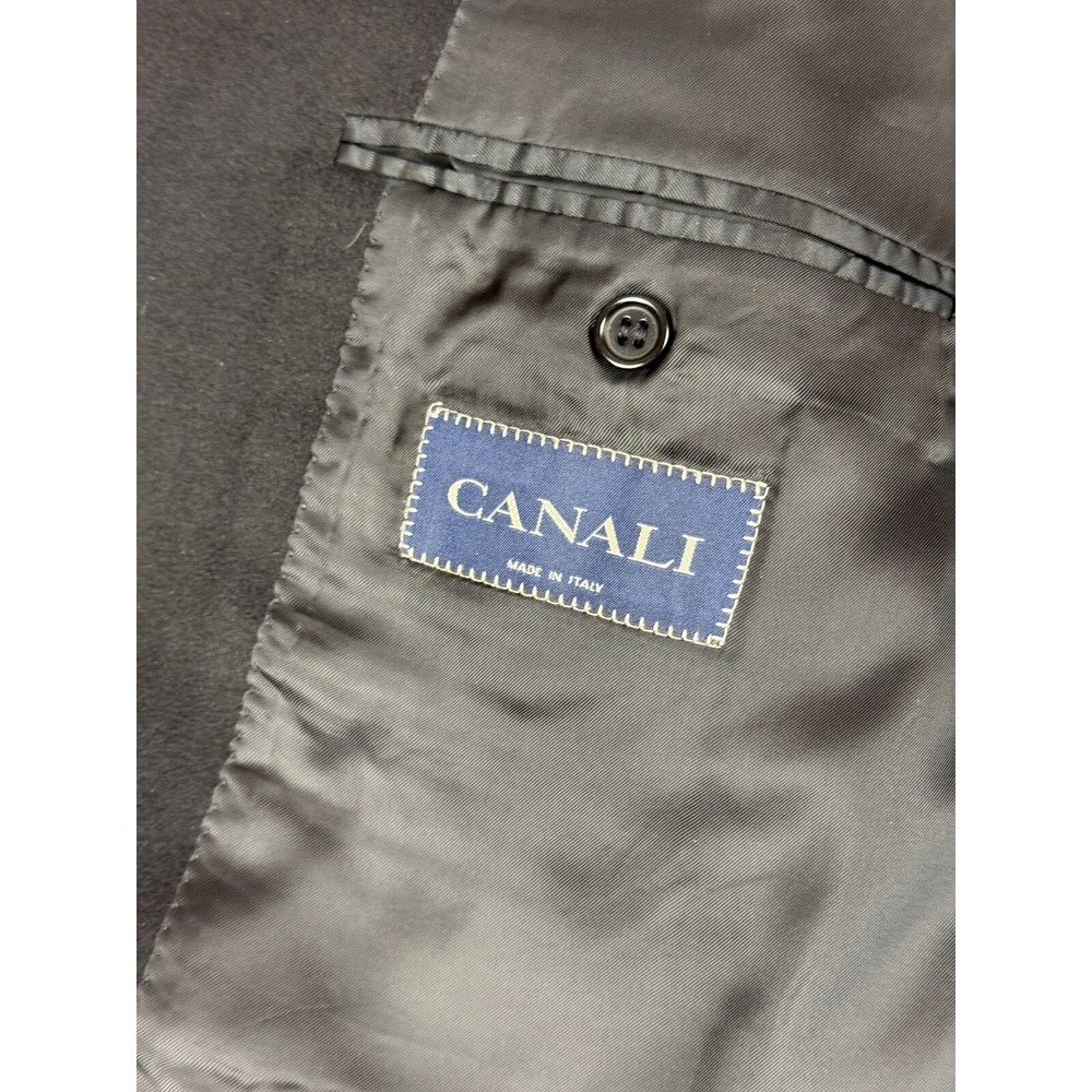 Canali Suit Jacket Mens 46L Long Black Virgin Wool Italy Blazer Blue Label - Picture 2 of 16
